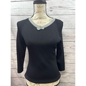 Anne Klein small black‎ sweater with gray trim (#2024)